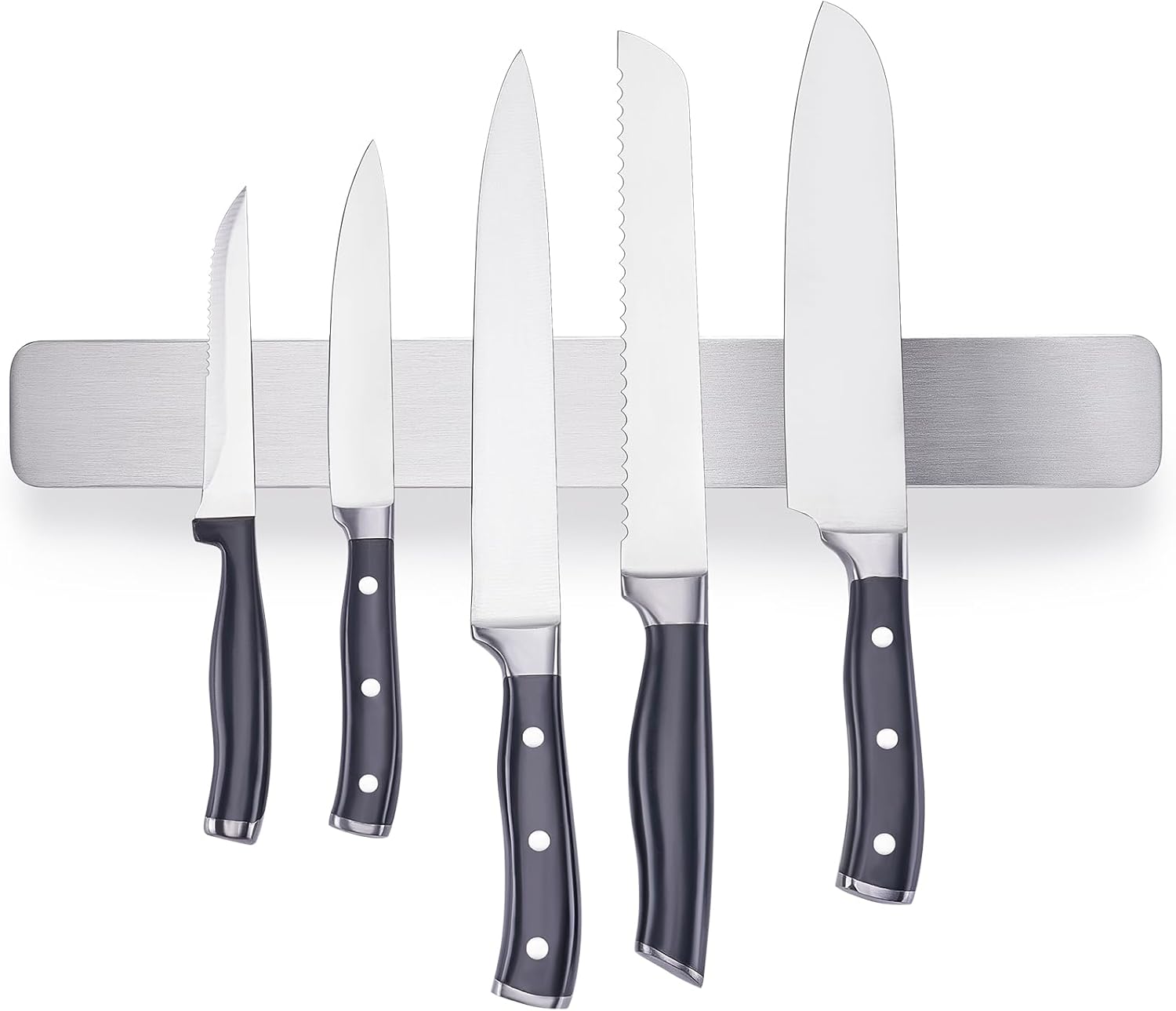 ENOKING 16 Inch Strong Magnetic Knife Holder for Wall, Solid Acacia Wood Knife Bar with 4 Hooks, 3-Way Installation: No-Drill Wall Mount, Screw Mount, & Refrigerator Slip-Proof Magnet Strip