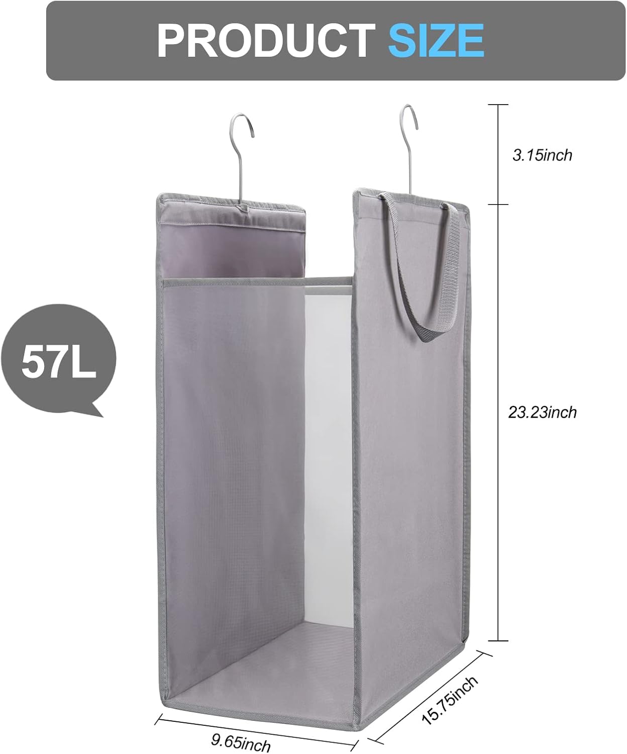 Fentec Hanging Laundry Hamper, Hanging Laundry Basket, Slim Laundry Hamper Bag with Handles, Portable Hanging Closet Hamper, Mesh Heavy Duty Hanging Laundry Bag Grey 2 Pack