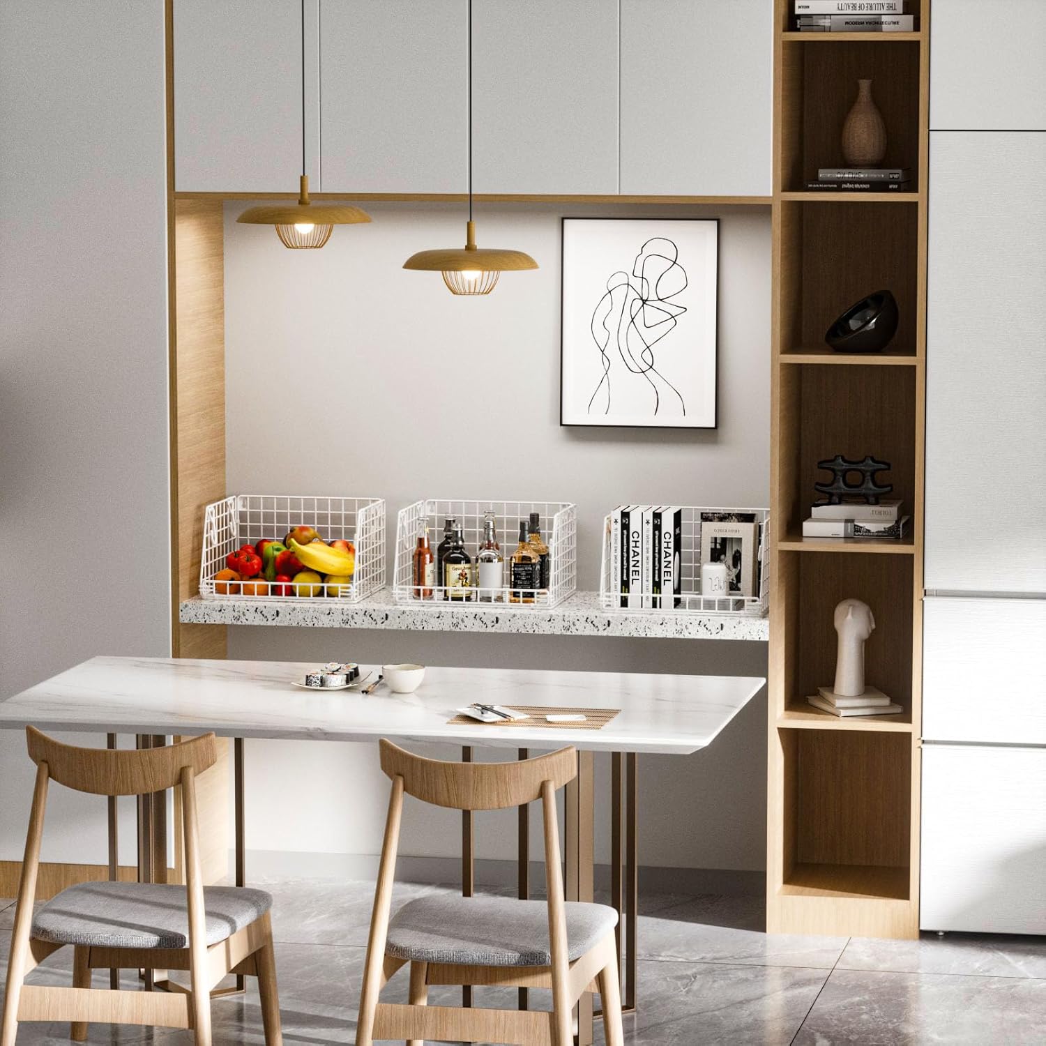 3-Pack Laundry Room Organization and Storage, Hanging Wire Basket for Laundry with 360°Rotating Hooks, Over Washer and Dryer Shelves, Laundry Organizers and Storage Basket, white