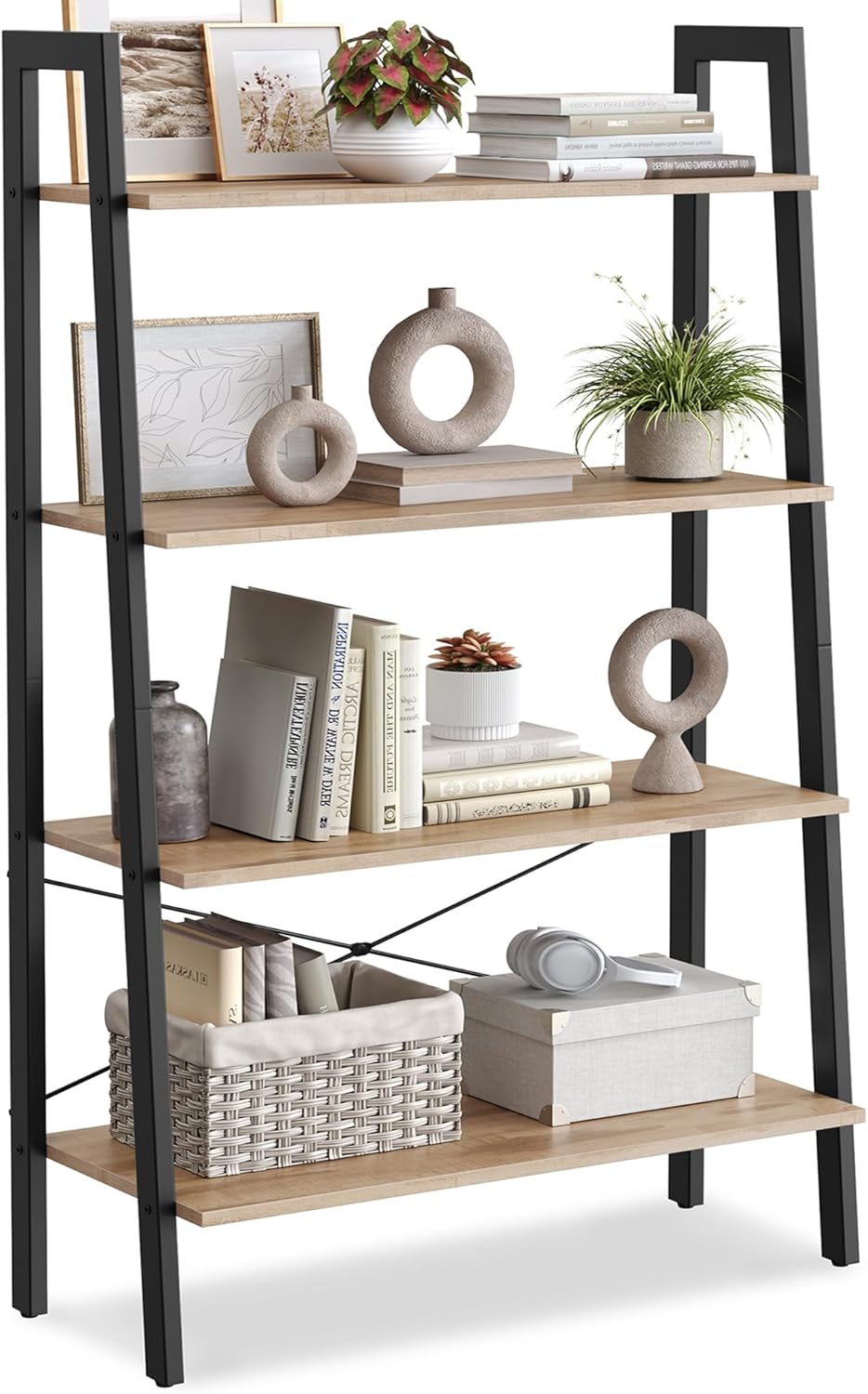 VASAGLE Ladder Shelf, 5-Tier Bookshelf, Storage Rack, Bookcase with Steel Frame, for Living Room, Home Office, Kitchen, Bedroom, Industrial Style, Ebony Black and Ink Black ULLS045B56