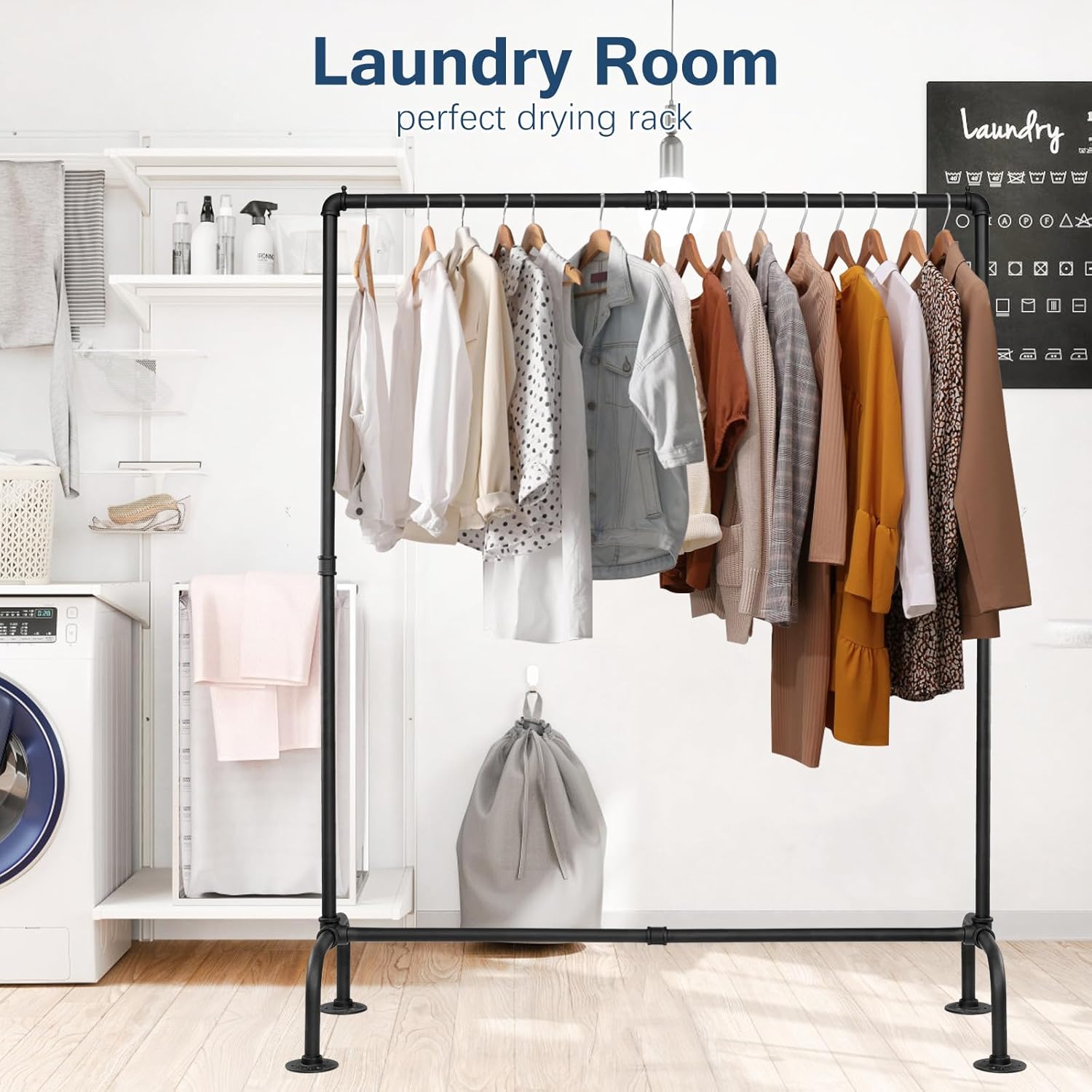 Industrial Pipe Clothing Rack Free Standing,Vintage Style Detachable Garment Rack with 4 Stable Feet for Hanging Clothes Storage Retail Display,Black