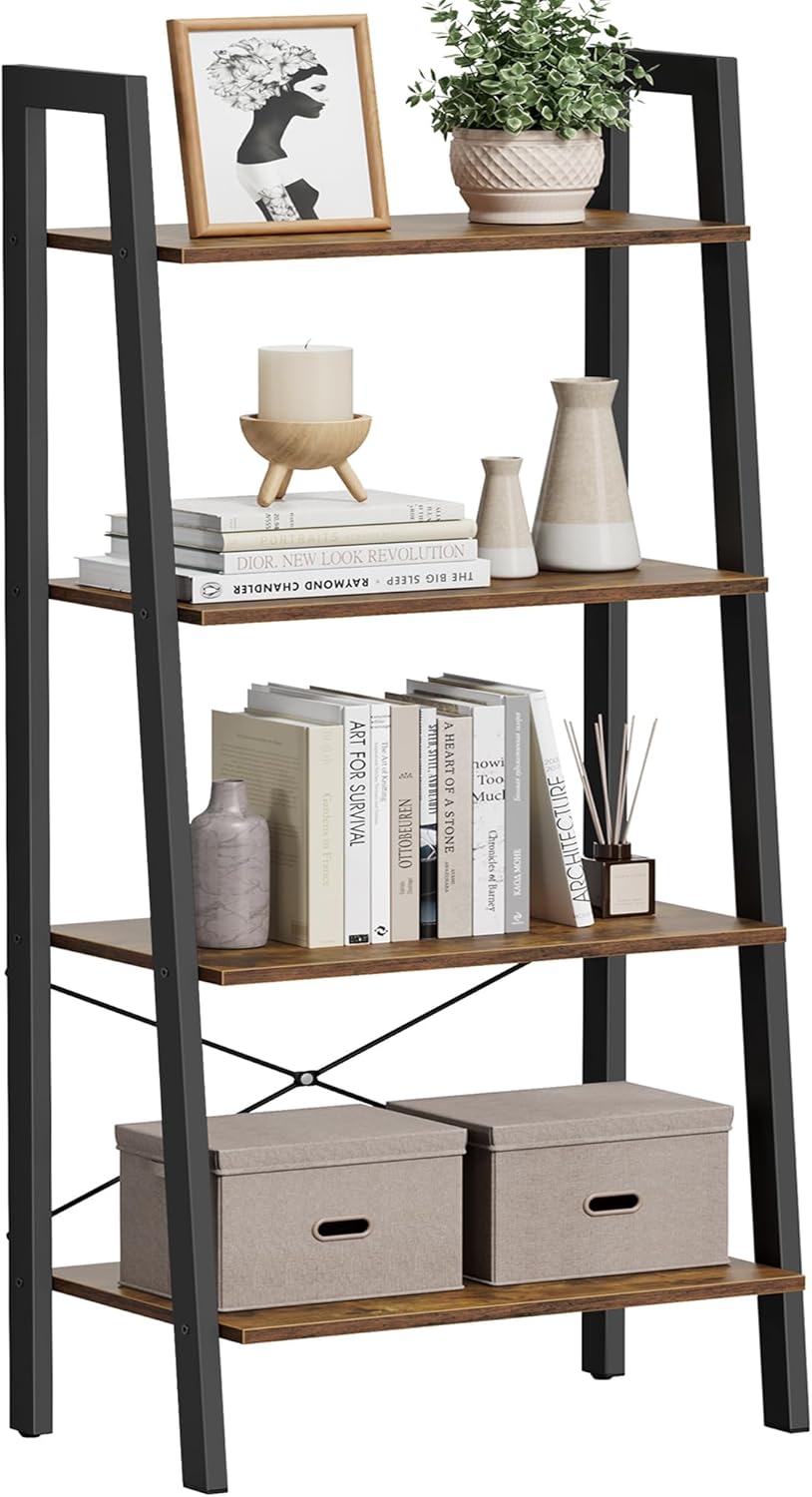VASAGLE Ladder Shelf, 5-Tier Bookshelf, Storage Rack, Bookcase with Steel Frame, for Living Room, Home Office, Kitchen, Bedroom, Industrial Style, Ebony Black and Ink Black ULLS045B56