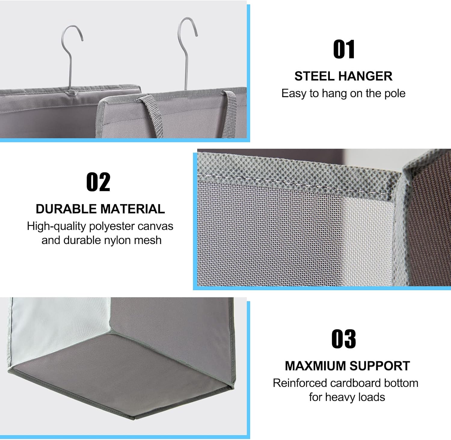 Fentec Hanging Laundry Hamper, Hanging Laundry Basket, Slim Laundry Hamper Bag with Handles, Portable Hanging Closet Hamper, Mesh Heavy Duty Hanging Laundry Bag Grey 2 Pack