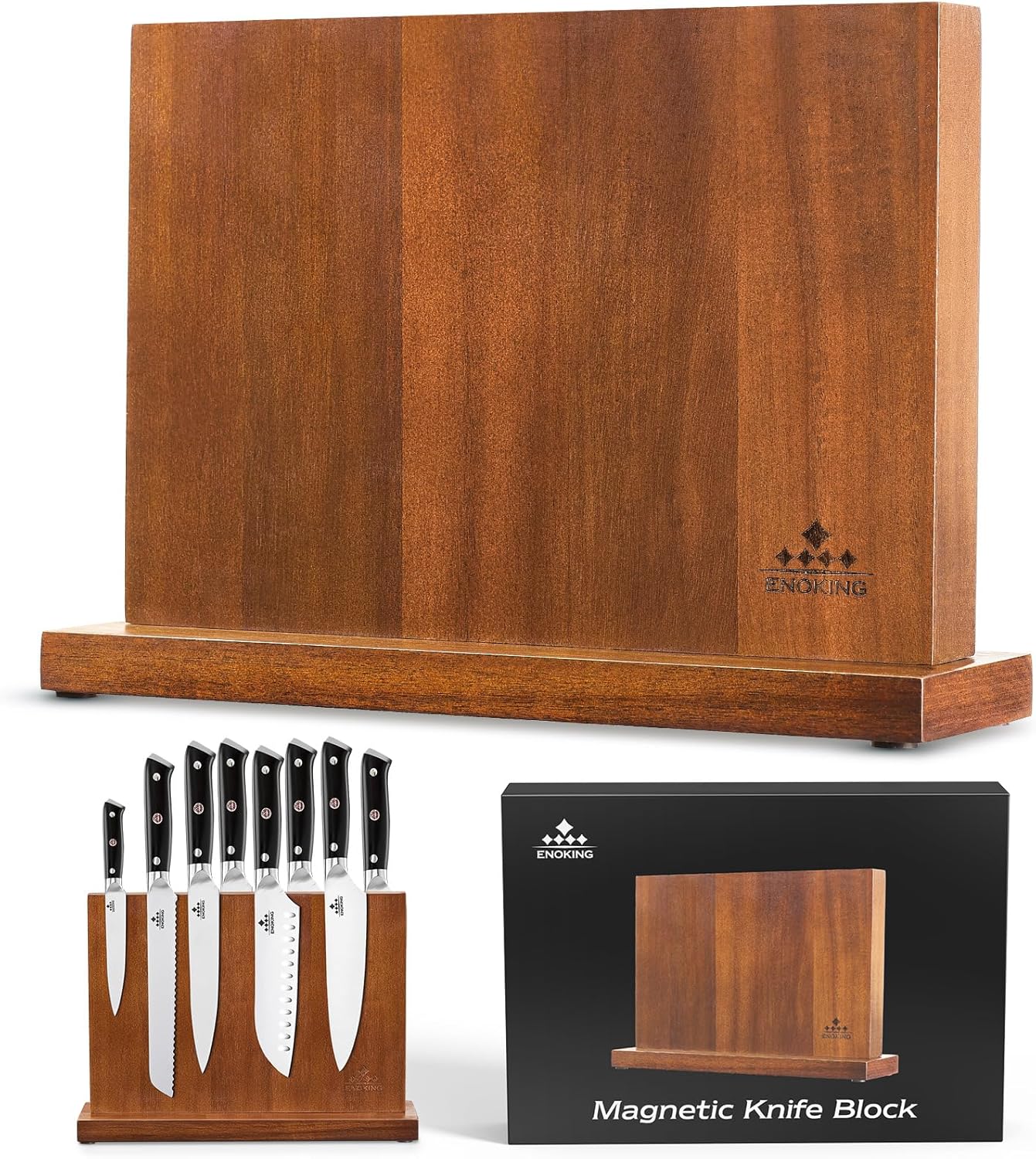 ENOKING Extra Large Magnetic Knife Block, 15.2-In Acacia Wood Knife Holder for Home Kitchen, Universal Knife Holder Stand with Strong Enhanced Magnets for Safe and Multifunctional Knife Storage